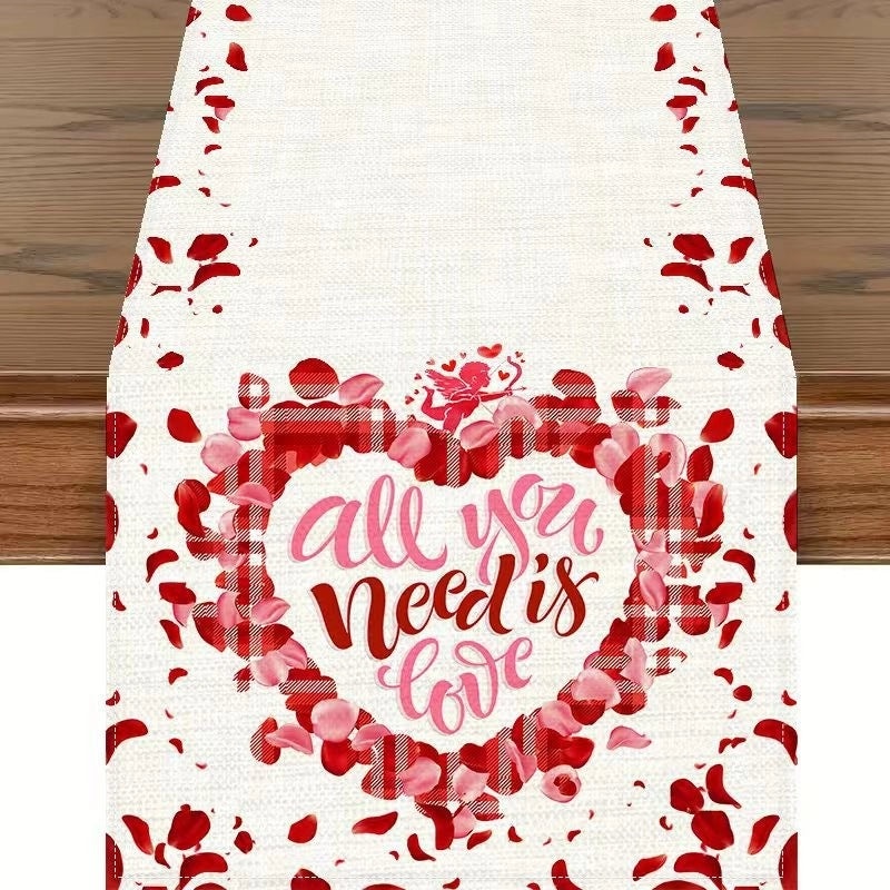 Romantic Heart Shape Rose Linen Table Runner for Valentine’s Day | Home Decor/Table Linens