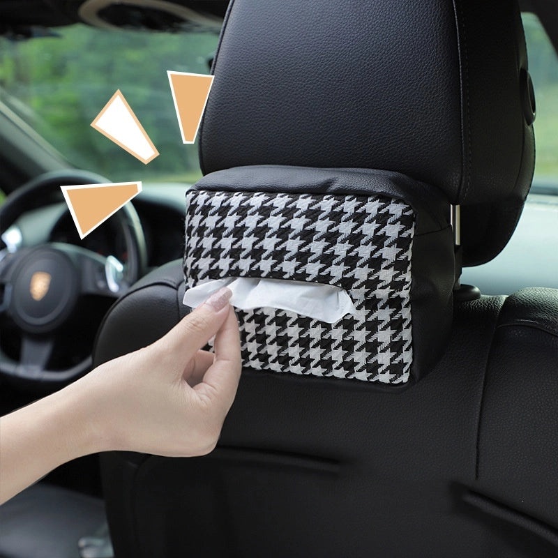 Vintage Houndstooth PU Leather Knitted Tissue Box Cover|Home Decor Accessories