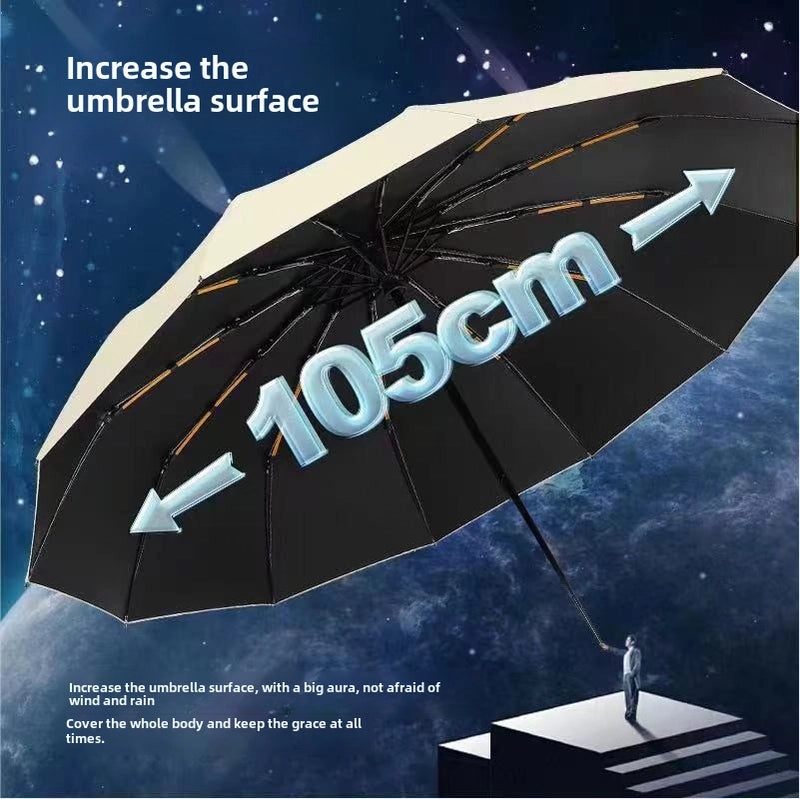 24-bone Large Automatic Three-Fold Umbrella with Black Coating UV Sun Protection Custom Folding Advertising Umbrella|Outdoor Accessories