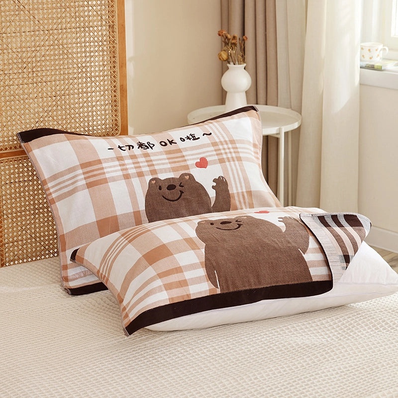 Eight-layer Gauze Soft Pillow Towel Cartoon Couple Design Breathable Household Pillow Cover|Home Textiles