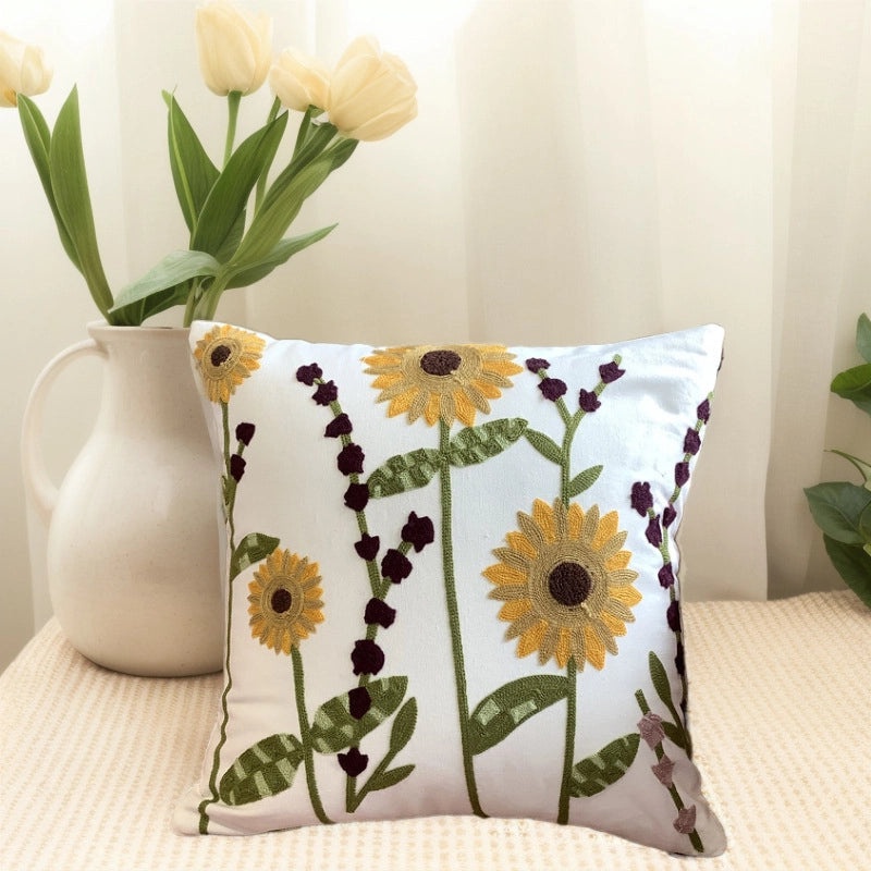 Embroidered Cotton Floral Cushion Cover Soft Decorative Pillow Case for Sofa Bedside Home Decor|Home Decor & Pillows
