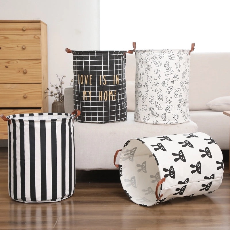 Foldable Cotton Linen Laundry Basket Waterproof Storage Bucket for Dirty Clothes Home Organizer|Home Storage & Organization