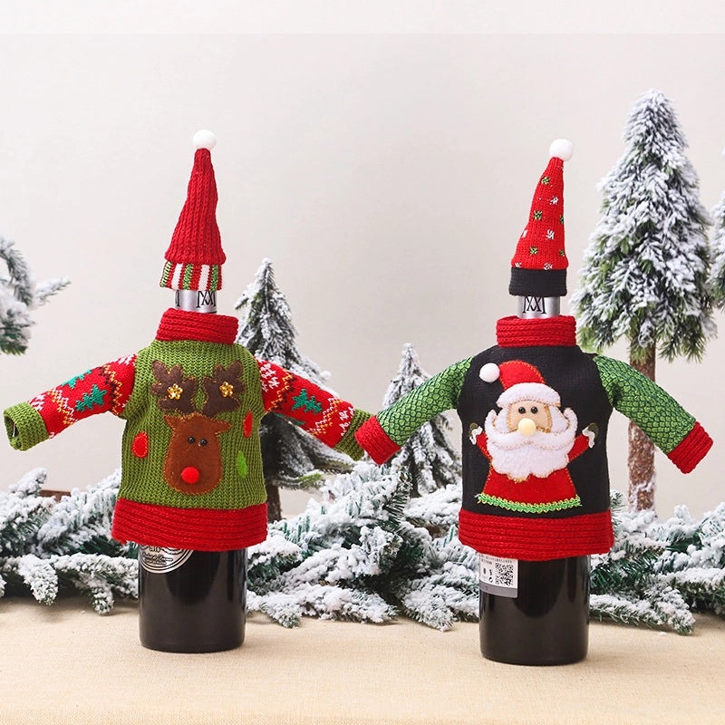 Christmas Knitted Wool Wine Bottle Cover Set Creative Holiday Decoration for Restaurant Atmosphere|Home Decor