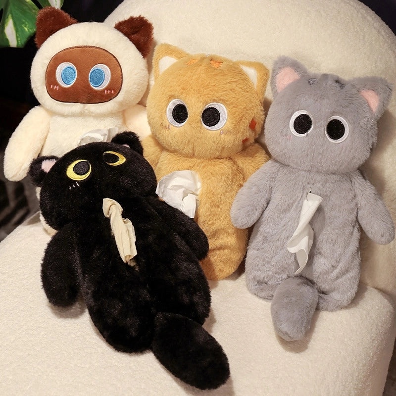 Big Eye Cat Plush Tissue Box Pencil Case Multifunctional Cosmetic Bag Hanging|Cosmetic Bags & Cases