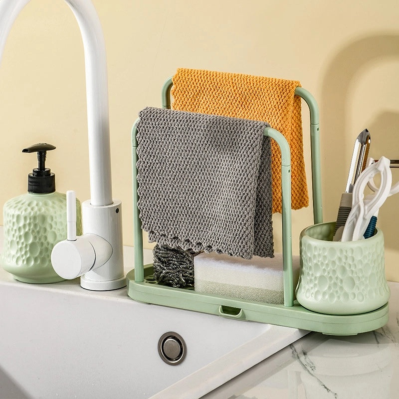 Punch-Free Sink Draining Rack with Steel Ball Sponge Holder for Kitchen Cleaning Supplies | Kitchen Storage