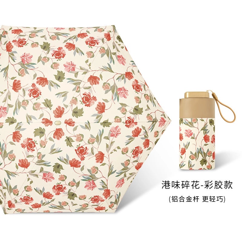 Vintage Cherry Print Folding Umbrella 60% UV Protection Dual-use Sun and Rain Shield|Sun Protection Umbrellas