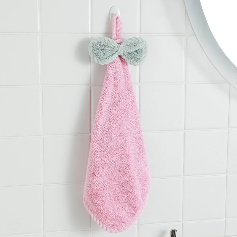 Coral Fleece Bow Hanging Hand Towel Absorbent Soft Kitchen Bathroom Wipe for Adults and Kids|Home & Kitchen Textiles
