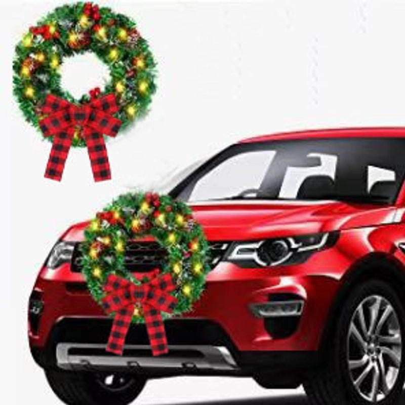 Christmas Car Wreath with Lights 28cm PVC Holiday Decoration Pendant|Car Accessories