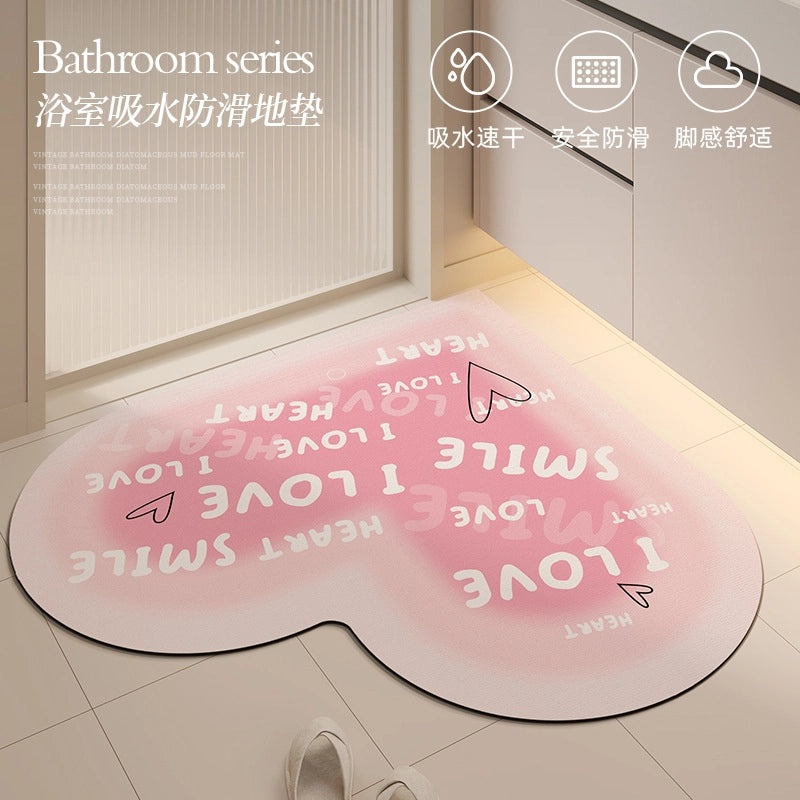 Elegant Heart-Shaped Diatomaceous Earth Bath Floor Mat Non-Slip Quick-Dry Absorbent Mat|Home & Living Bath Accessories