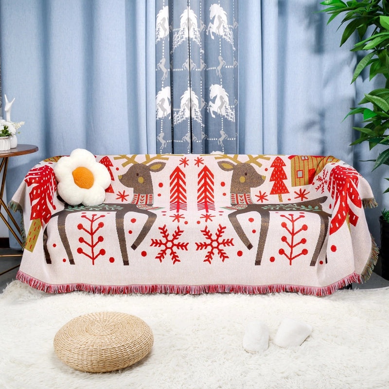 Cozy Elk Pattern Cotton Polyester Blanket for Couch and Sofa Decor | Home Decor & Textiles