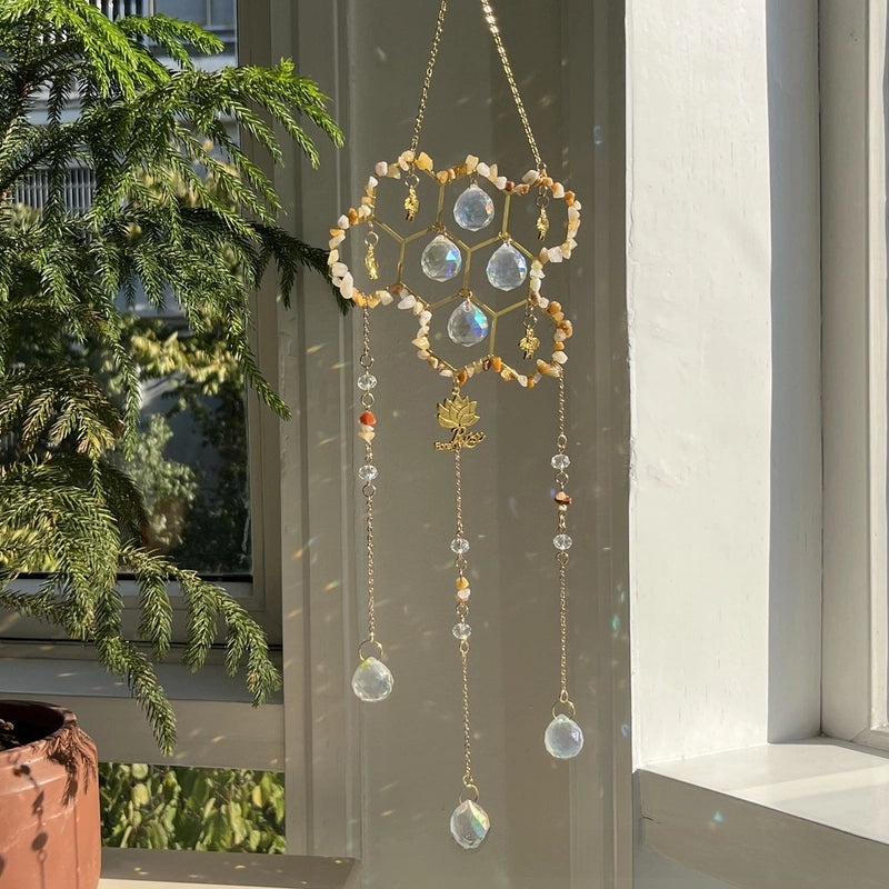 Sunshine Catcher Pendant with Customized Wind Bell and Natural Crystal Bee Charm|Jewelry & Accessories