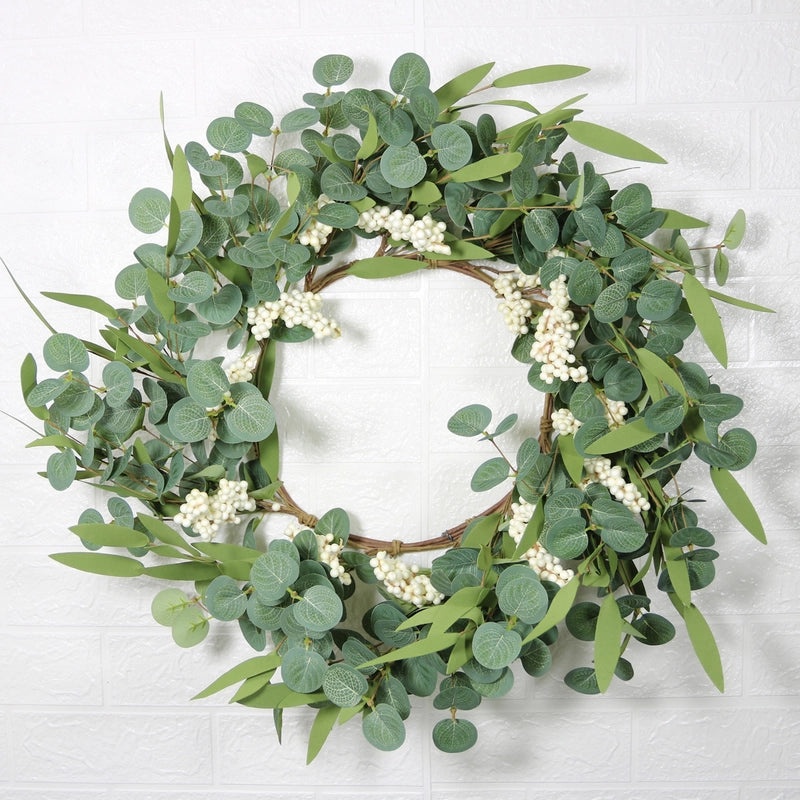Artificial Eucalyptus Wreath 55cm Round Leaves with Berries for Front Door Decoration|Home Decor & Artificial Flowers