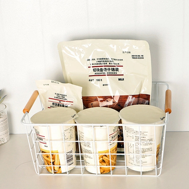 Wrought Iron Storage Basket with Wooden Handle Nordic Desktop Snack Organizer|Home Storage & Organization