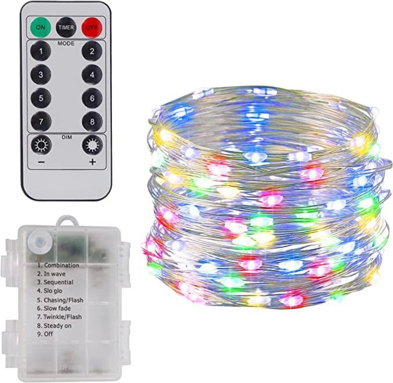 USB Waterproof LED Light String with 8 Functions, Remote Control, Copper & Leather Wire, Battery Box | Home Decor & Lighting