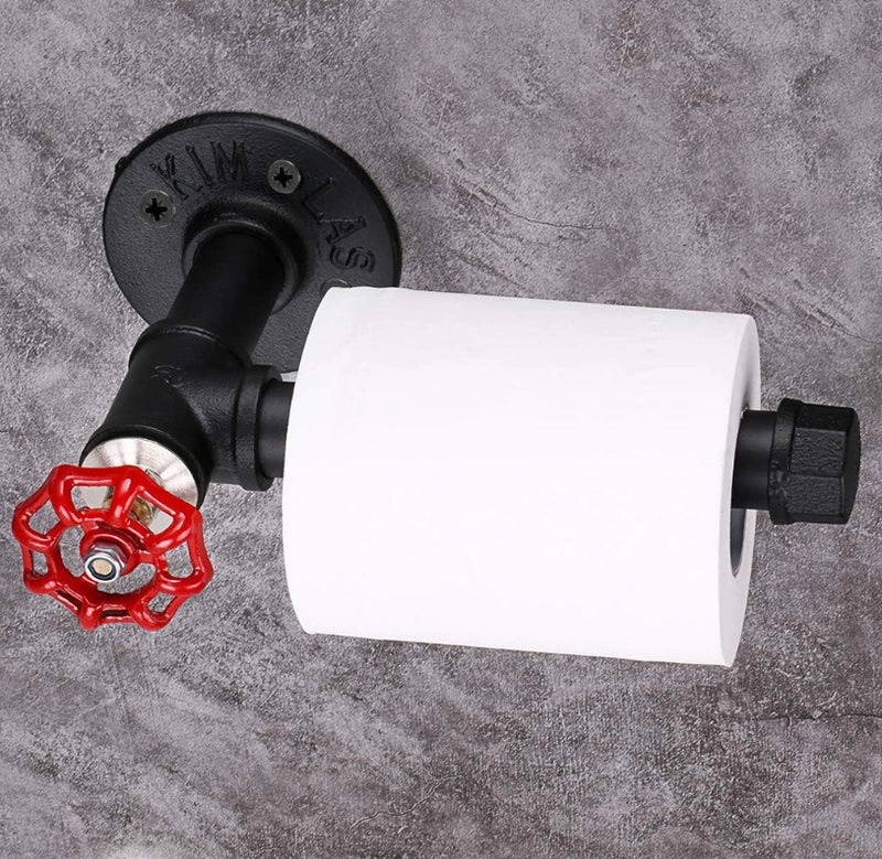 Vintage Industrial Iron Pipe Toilet Paper Holder with Valve for Bathroom Bedroom|Bathroom Accessories