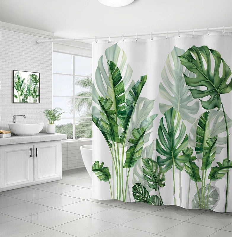 Waterproof Tropical Jungle Leaf Shower Curtain with Hooks 3D Printed Polyester for Bathroom|Shower Curtains & Accessories