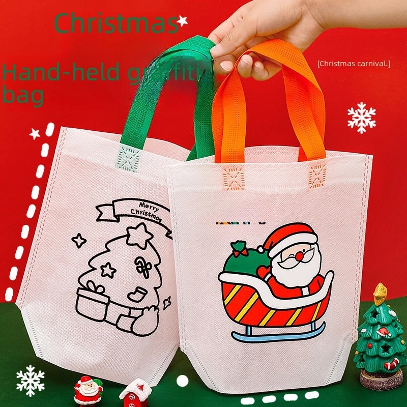 Portable Christmas Gift Bag Non-woven DIY Coloring Painting Bag for Kids | Holiday Crafts & Gift Bags