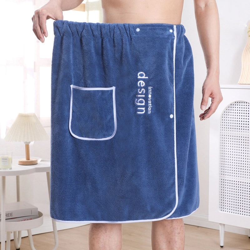 Men's Coral Fleece Bath Skirt Quick-Dry Thick Absorbent Wearable Bath Towel with Embroidery | Bath & Body Accessories