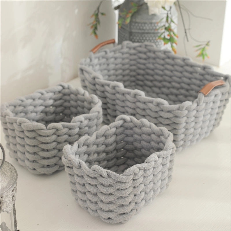 Cotton Rope Woven Storage Basket with Handle for Cosmetics and Desktop Organization | Home Storage & Organization