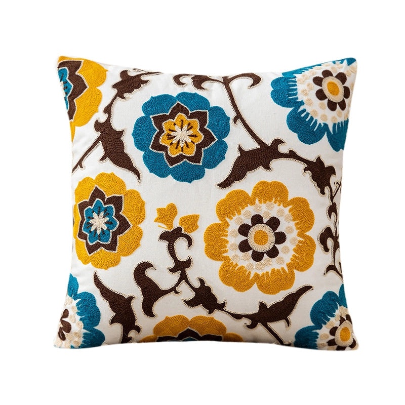 Embroidered Cotton Floral Cushion Cover Soft Decorative Pillow Case for Sofa Bedside Home Decor|Home Decor & Pillows