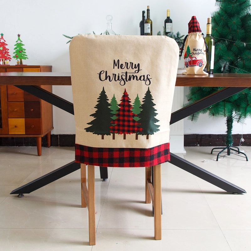 Christmas Minimalist Classic Christmas Tree Letter Linen Chair Cover for Party Festival Tableware|Home Decor & Party Supplies