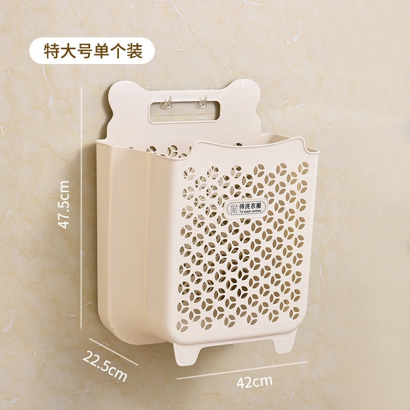Wall-Mounted Foldable Laundry Basket Non-Perforated Storage Barrel for Dirty Clothes | Home Storage & Organization