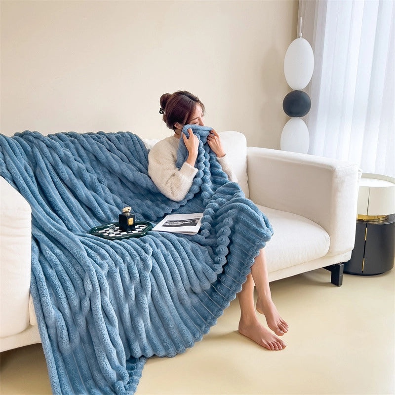 Short Plush Velvet Rabbit Fur Blanket Thick Soft Warm Nap Throw for Sofa Office Bed|Home Textiles