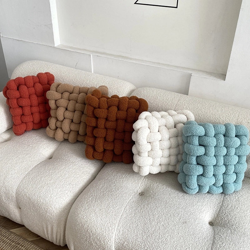 Nordic Lambswool Square Plush Chair and Sofa Cushion Woven Decorative Bay Window Pillow|Home Decor Cushions