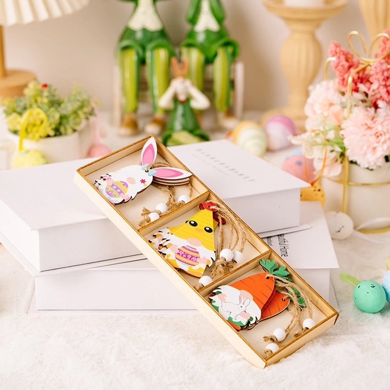 Easter Bunny and Carrot Wooden Hanging Ornament, Cute Festival Table Decoration|Home Decor