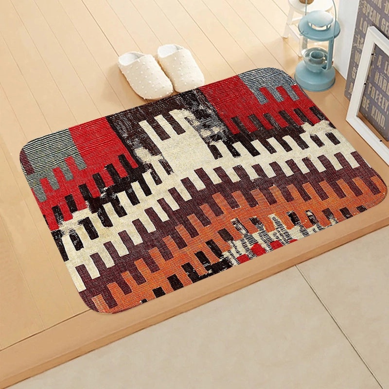 Turkish Persian Geometric Pattern Flannel Mat for Entrance and Toilet|Home Decor Rugs & Mats