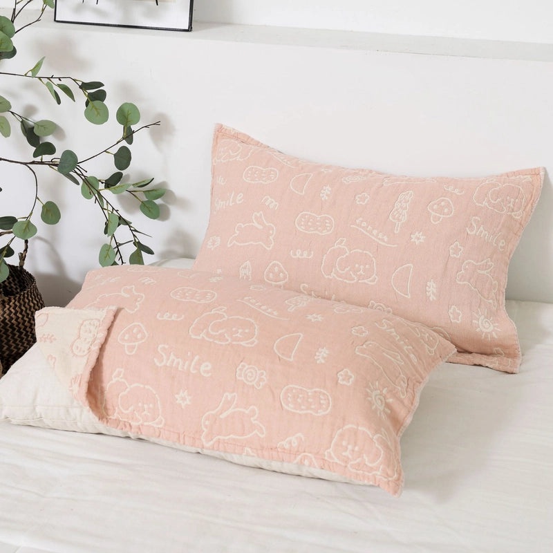 Cotton Gauze Pillow Towel Pair for Boys and Girls Cartoon Hijab Cushion Cover Four Seasons Use|Home Textiles
