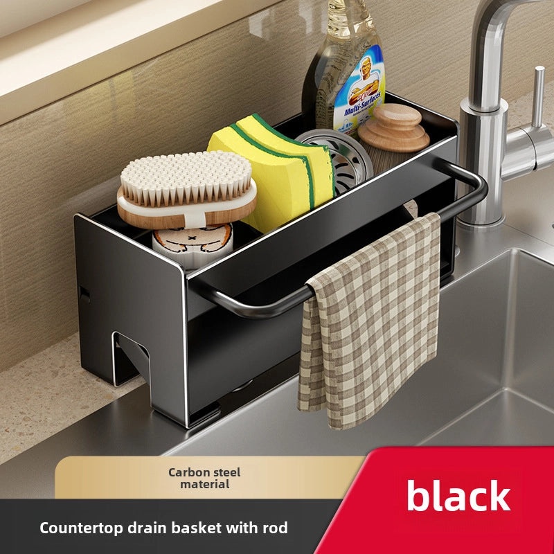 Sink Drain Rack for Floor/Table, Faucet Sponge Holder with Steel Ball Storage | Kitchen Storage Accessories