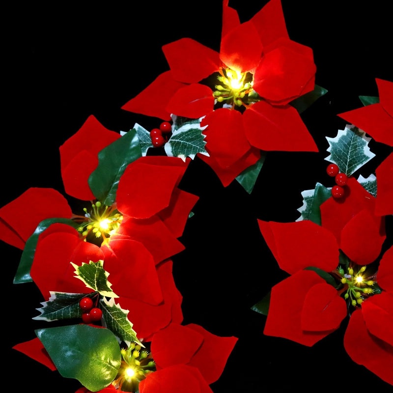 LED Poinsettia Light String with Red Fruit for Christmas Door Frame and Escalator Decoration|Holiday Lighting & Decor
