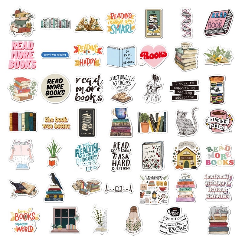 2 Packs of 100 Reading Stickers Waterproof Vinyl Decals for Computer Laptop Acrylic Office Supplies|Office Supplies