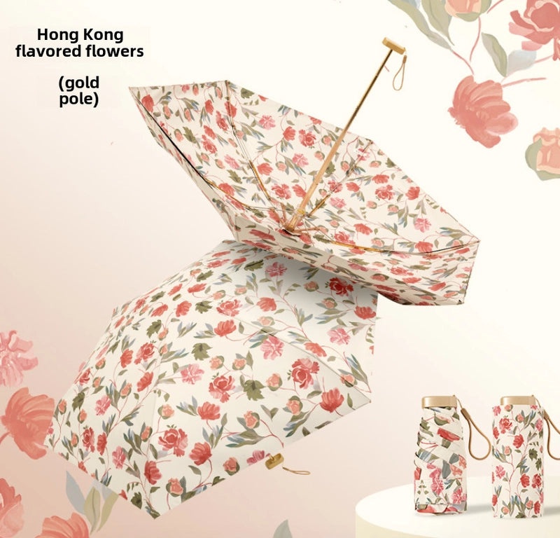 Vintage Cherry Print Folding Umbrella 60% UV Protection Dual-use Sun and Rain Shield|Sun Protection Umbrellas