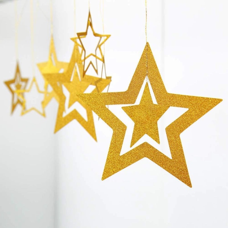 Hollow Star Pendant Set 7pcs Christmas Ornaments New Year Wedding Five-pointed Star Hanging Decorations|Home Decor & Party Supplies