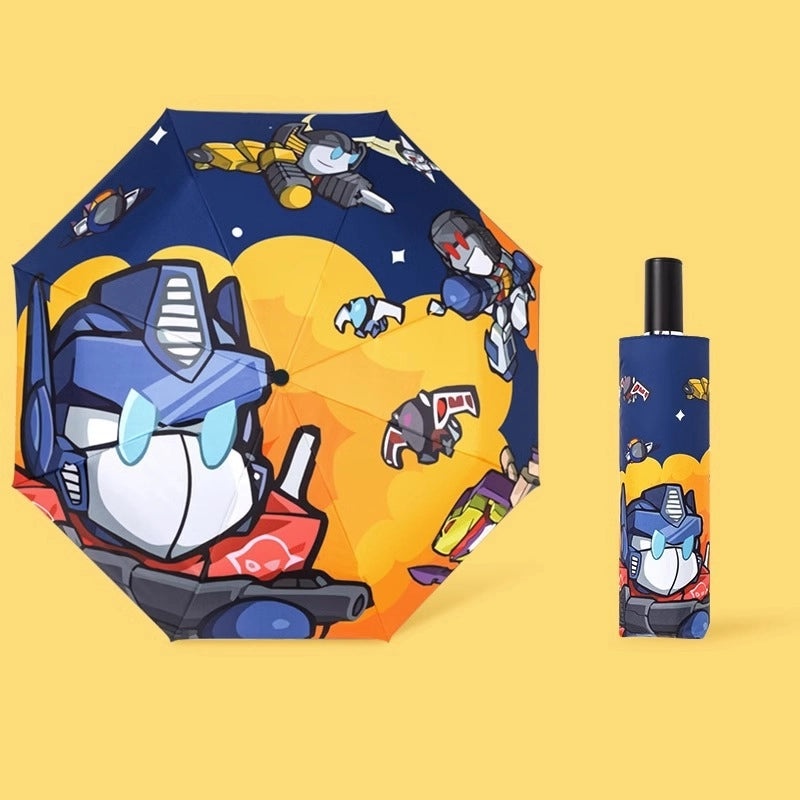 Kids Safety Anti-Rebound Folding Umbrella Cartoon Design Full Automatic Portable Dual-Use for Boys and Girls|Children's Umbrellas