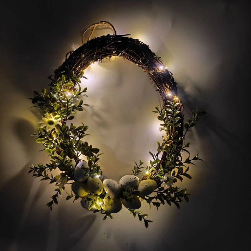 Vertical Hong Easter Wreath with Realistic Simulation Eggs and Flowers for Spring Door Hanging Decoration|Home Decor