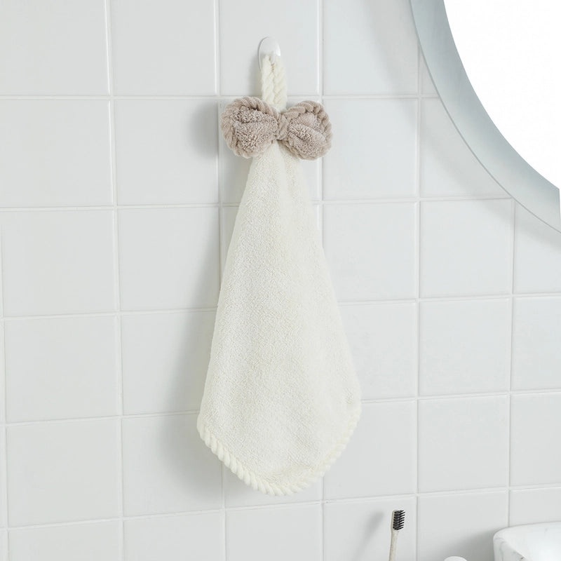Coral Fleece Bow Hanging Hand Towel Absorbent Soft Kitchen Bathroom Wipe for Adults and Kids|Home & Kitchen Textiles