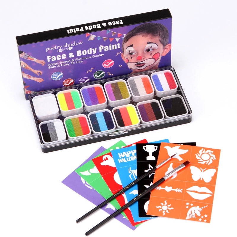 12-Color Face Paint Set for Kids Water-Soluble Safe Halloween Body Makeup|Children's Face Paint & Body Art