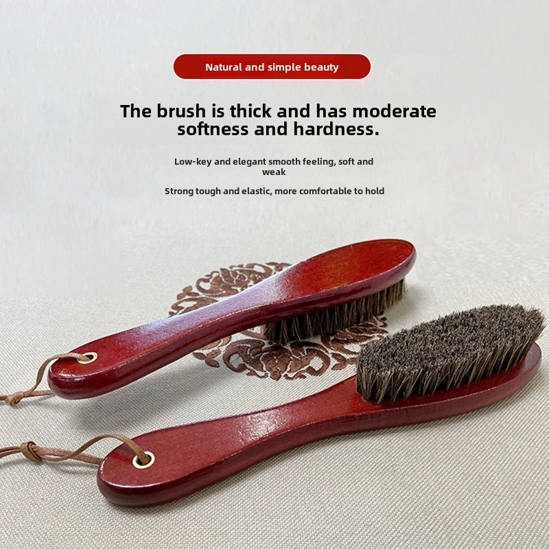 Wooden Handle Shoe Brush with Beech Wood and Horsehair for Leather and Suede Polishing | Shoe Care & Cleaning Tools