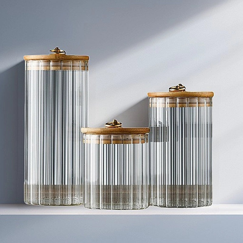 Elegant Striped Glass Storage Tank for Casual Chinoiserie Style|Home Storage & Organization