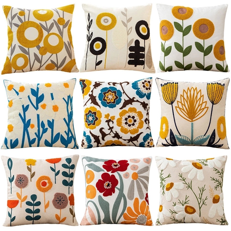 Embroidered Cotton Floral Cushion Cover Soft Decorative Pillow Case for Sofa Bedside Home Decor|Home Decor & Pillows
