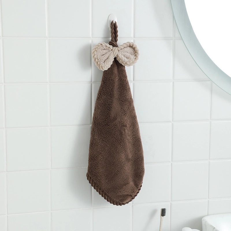 Coral Fleece Bow Hanging Hand Towel Absorbent Soft Kitchen Bathroom Wipe for Adults and Kids|Home & Kitchen Textiles
