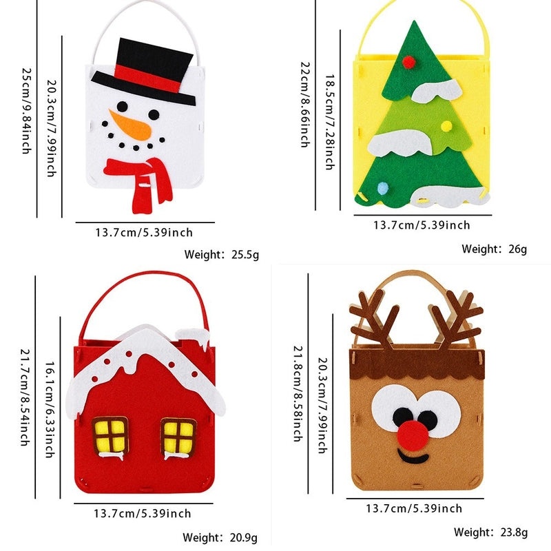 Nordic Christmas Felt Gift Bags with Santa Claus and Festive House Design|Holiday Party Supplies
