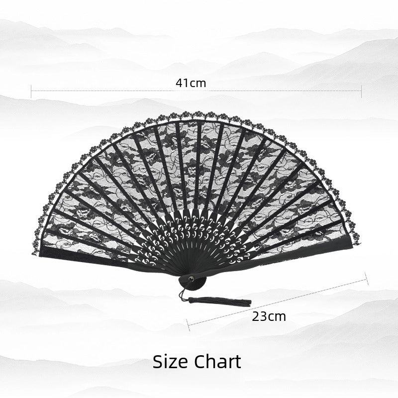 Elegant Black Lace Folding Fan with Silk & Bamboo - Classic Chinese-European Style Dance & Office Gift | Home Decor & Accessories
