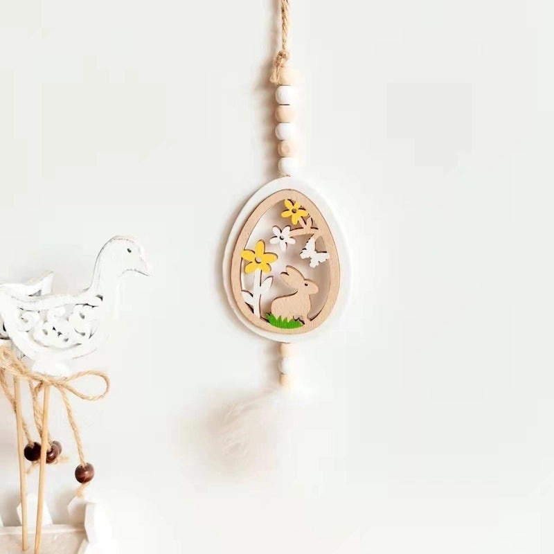 Rustic Rabbit Flower Butterfly Wooden Pendant Ornament|Home Decor Accessories