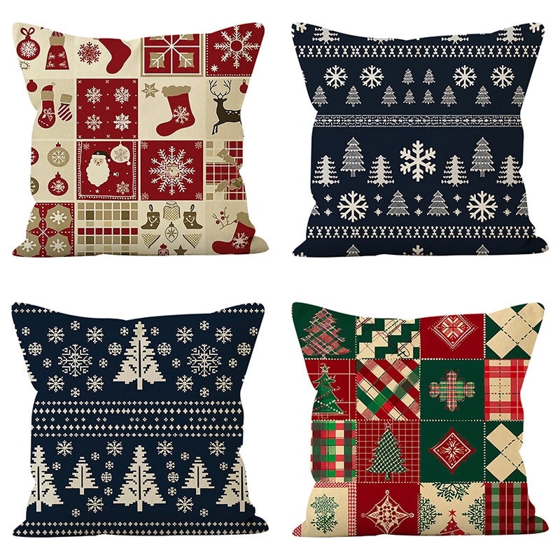 Nordic Christmas Pillow Covers Snowman Snowflake Tree Linen Polyester Sofa Decor|Home Decor
