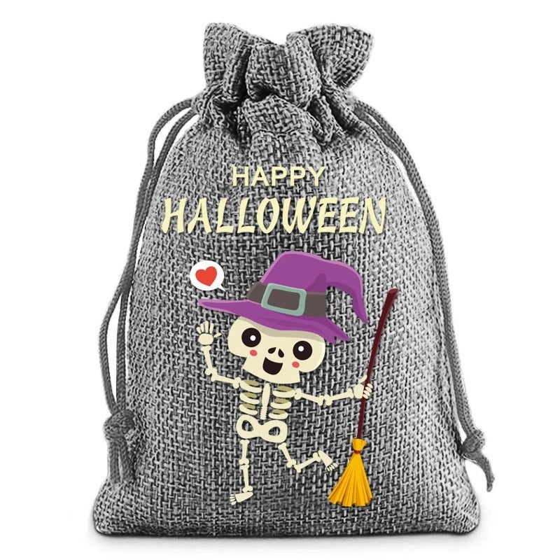 Funny Halloween Pumpkin Skull Linen Gift Bags | Party Supplies