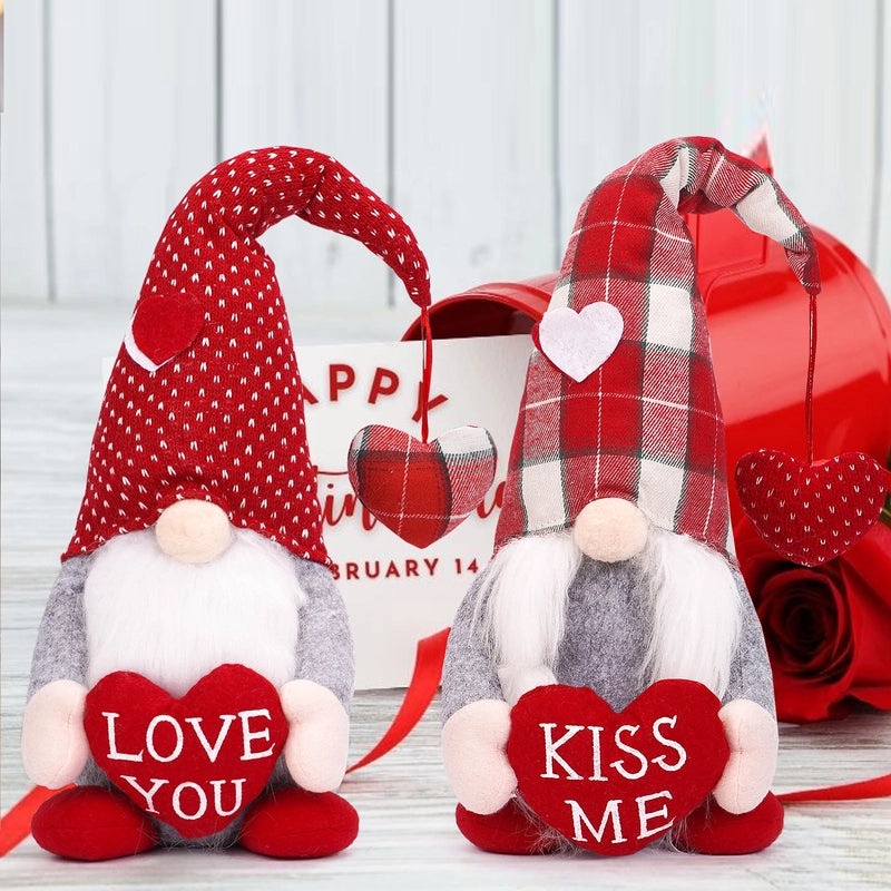 Valentine's Day Plaid Heart Cartoon Rudolph Doll Cute Cloth Decoration Party Supply|Home Decor